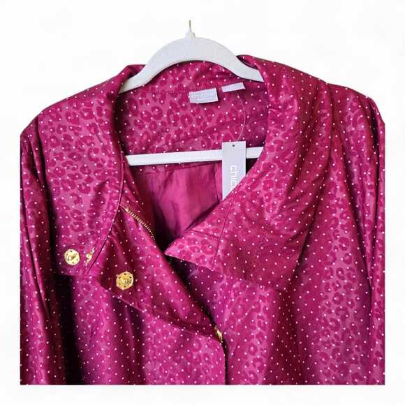 NWT Chico's Zenergy Cherry Red Jacket Size 4 20 22 Polka Dot Animal Print Anarok - Picture 7 of 12